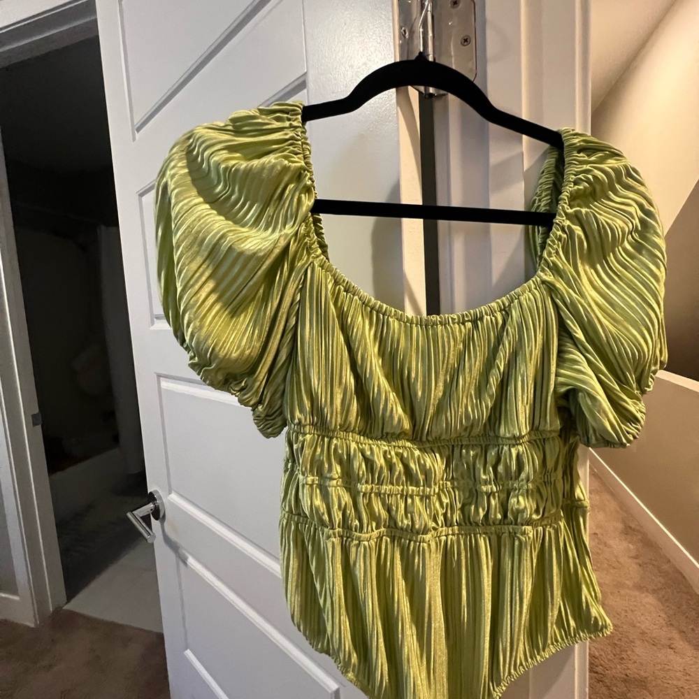 Pleated Green Puff Sleeve Bodysuit